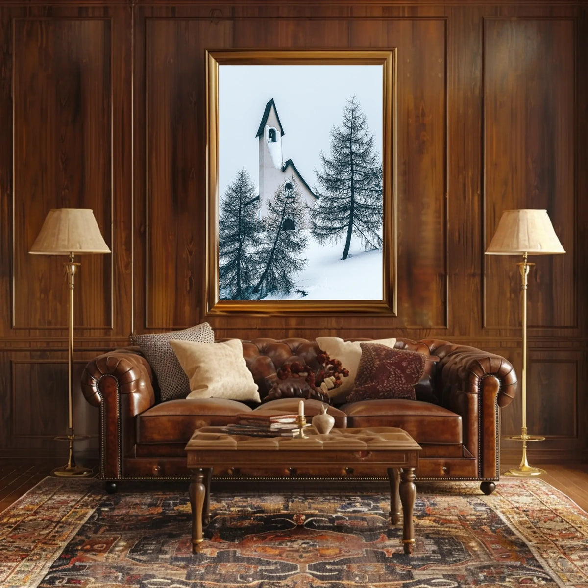 Serene Winter Chapel in Snowy Alpine Landscape