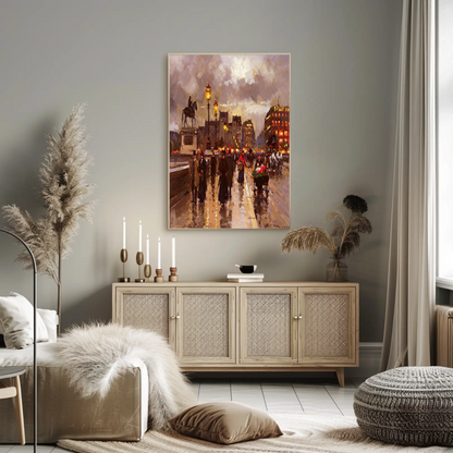 Paris Evening Streetlights Market Vintage Travel Poster