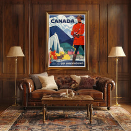 Vintage Canada Travel Poster with Mountie and Wildlife Travel Poster PosterGoat