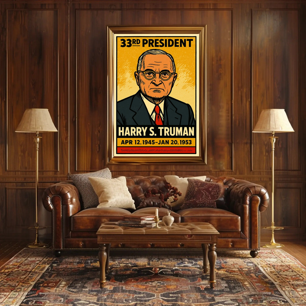 Harry S. Truman 33rd President of the United States Inked Comic Style Poster