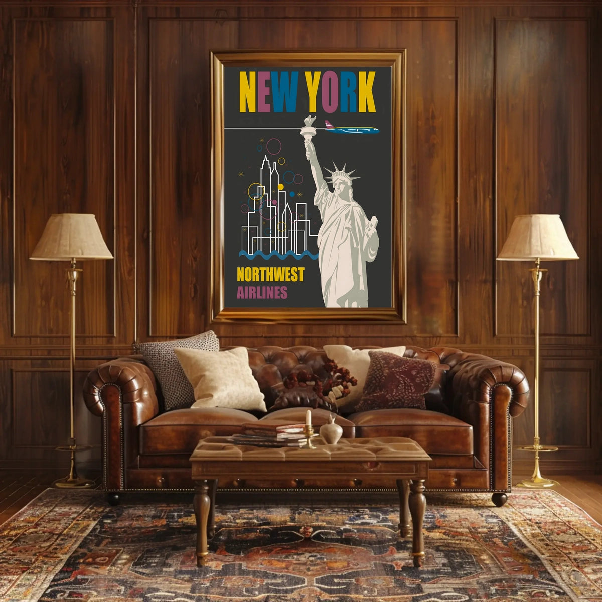 New York Travel Dreams Poster Retro City Skyline Wall Art