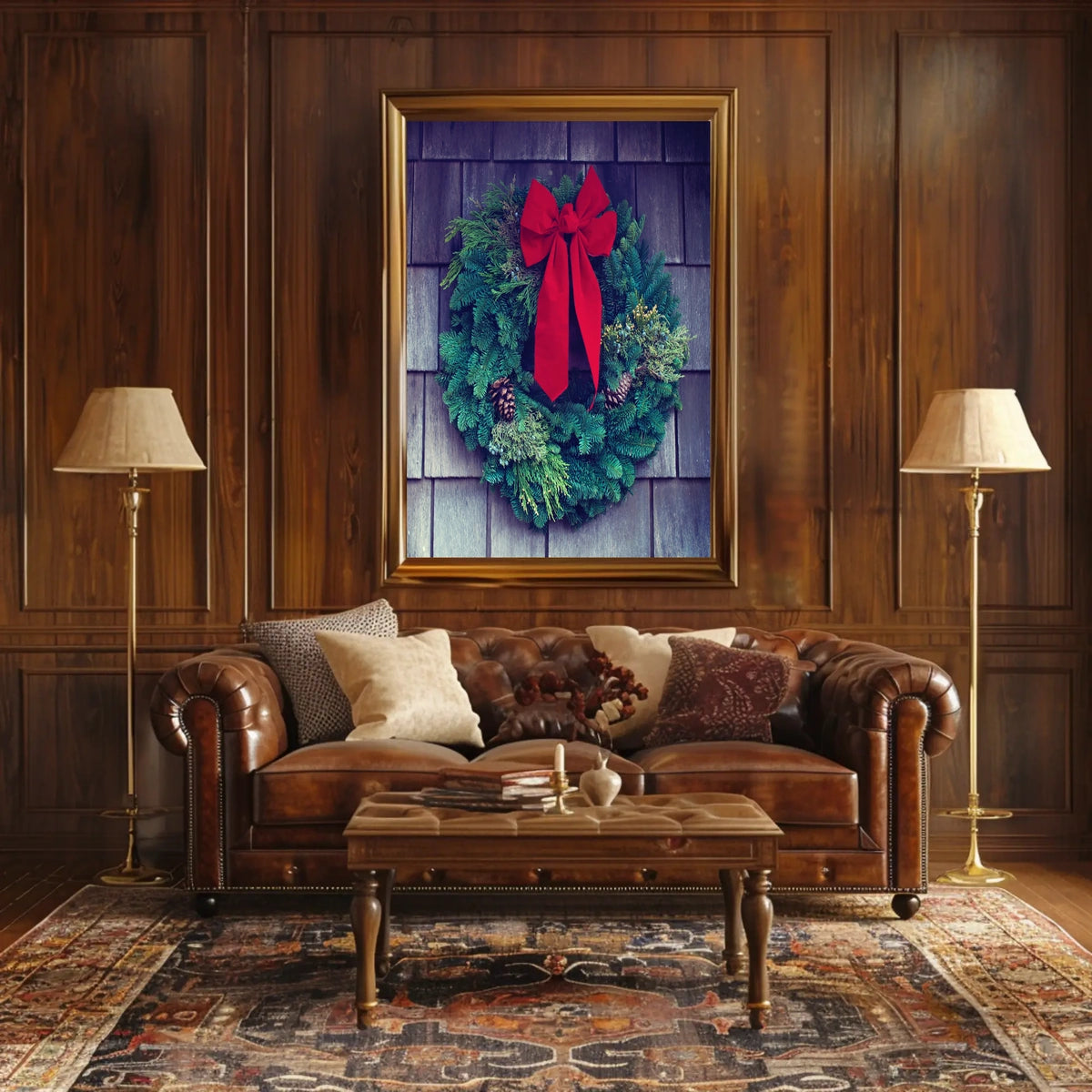 Festive Green Wreath Photorealistic Christmas Decoration Poster