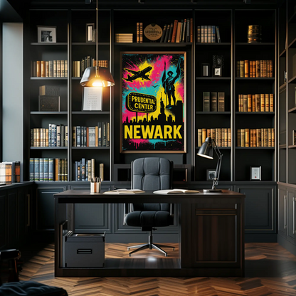Newark New Jersey Neon Prudential Center Skyline Travel Poster