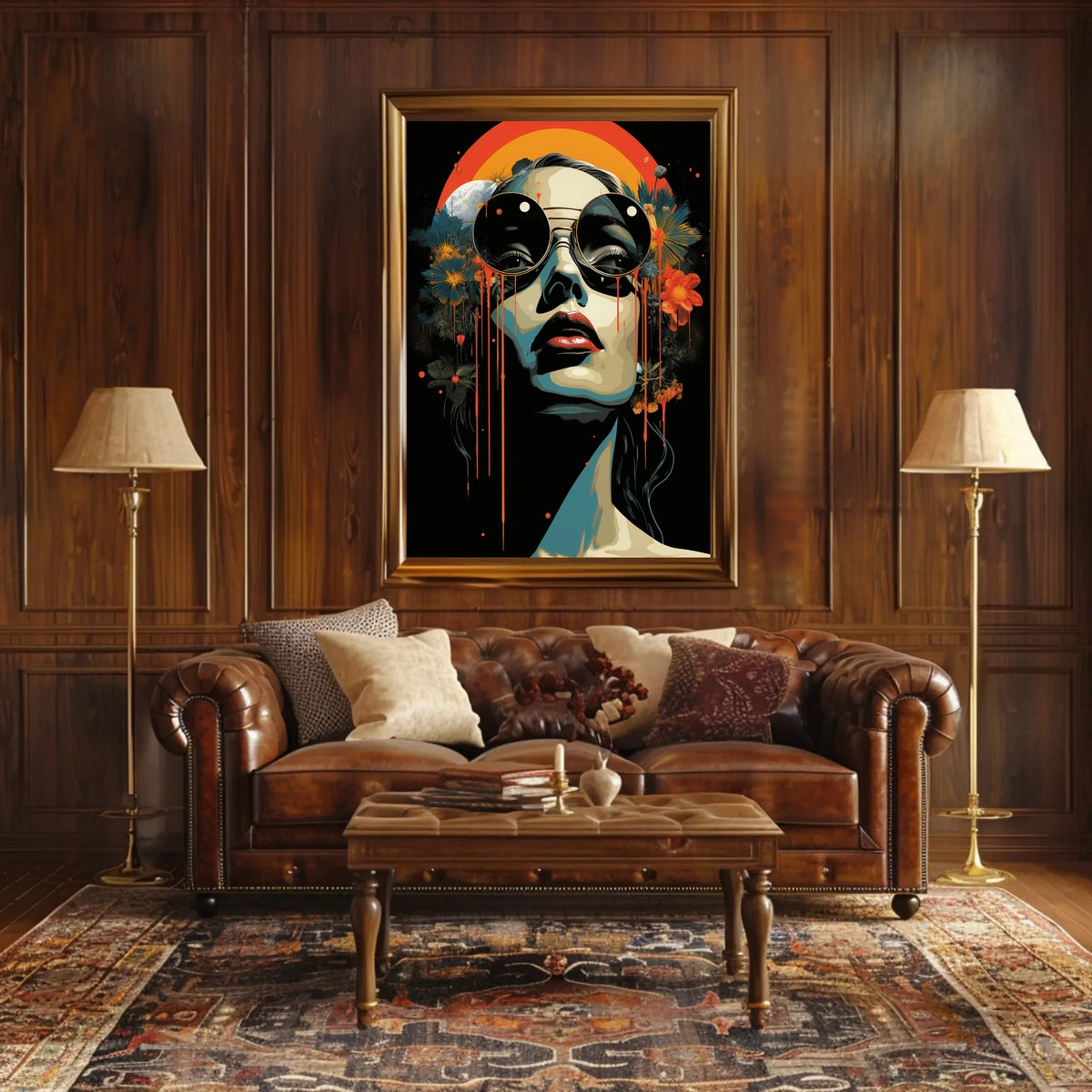 Stylized Portrait with Abstract Floral Elements Artistic Poster