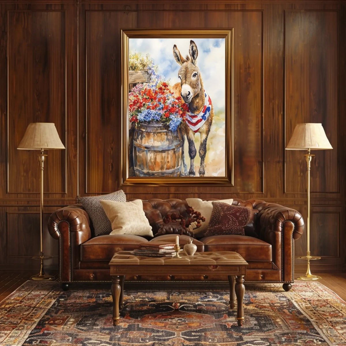 Cheerful Donkey Beside Barrel Surrounded By Flowers Poster