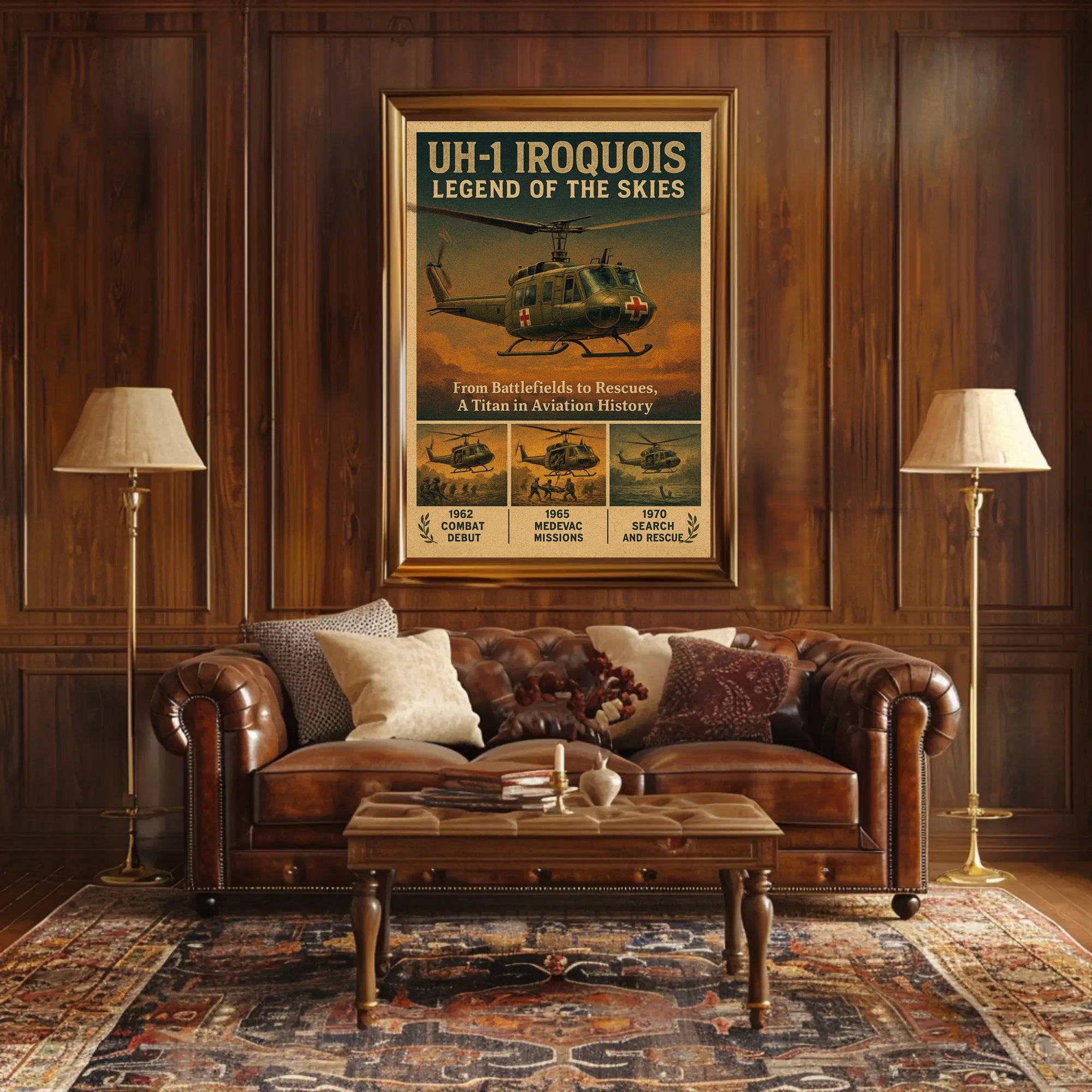 UH 1 Iroquois Vintage Aviation Poster Wall Art