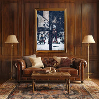 Winter Cemetery Scene with Wreath and Cross Poster