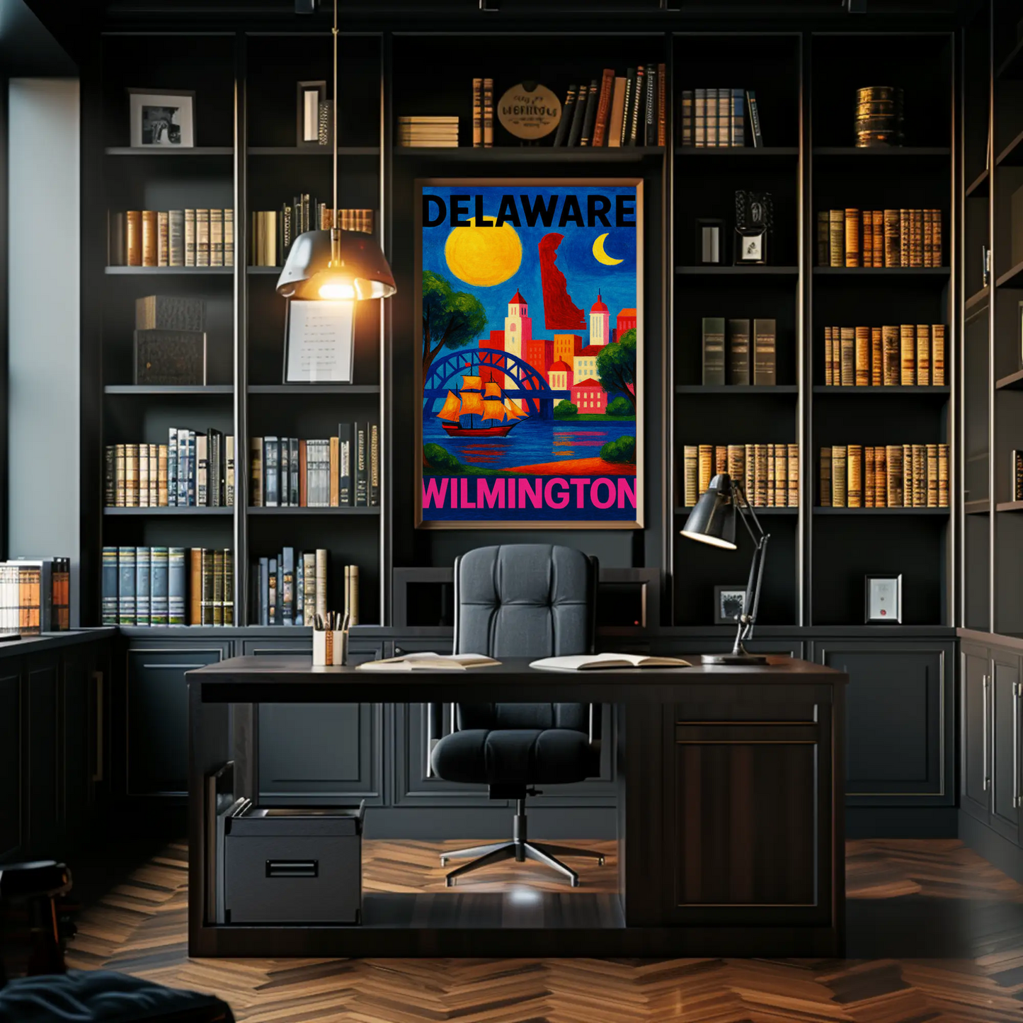 Wilmington Delaware Sailboat Bridge Skyline Travel Poster
