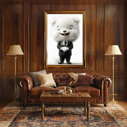 Elegant Anthropomorphic Dog Cartoon in Formal Suit Poster PosterGoat