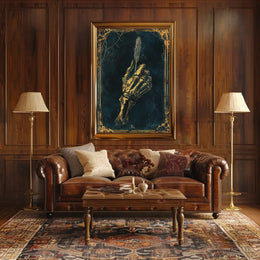 Skeletal Hand Feather Quill Artistic Gothic Style Poster