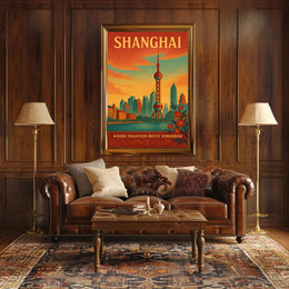 Shanghai Cityscape Illustrative Travel Poster