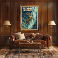 Reindeer Ice Climbing Vintage Animal Art Poster