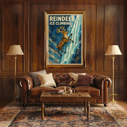 Reindeer Ice Climbing Vintage Animal Art Poster