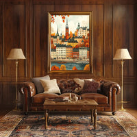 European Cityscape Poster: Stockholm Autumn Waterfront Scene