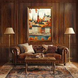 European Cityscape Poster: Stockholm Autumn Waterfront Scene