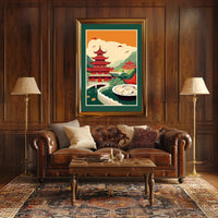 Title: Serene Asian Landscape with Culinary Fusion Poster