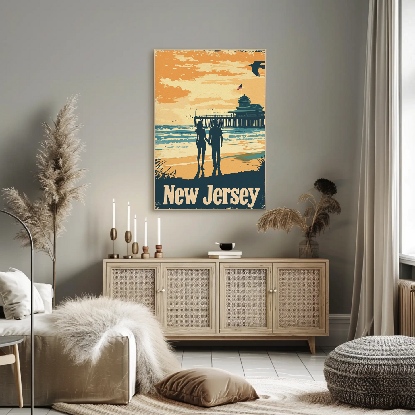 New Jersey Beach Couple Vintage Poster