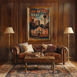 San Antonio Vintage Landmarks Travel Nostalgia Poster