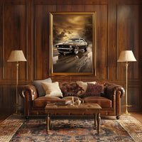 Classic Muscle Car at Sunset Poster PosterGoat