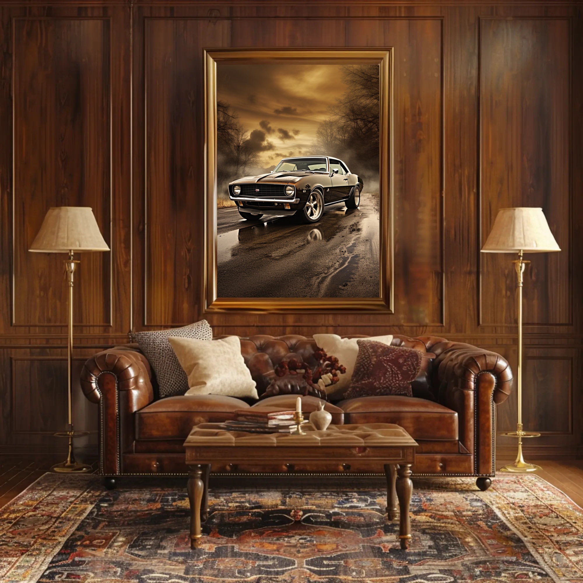 Classic Muscle Car at Sunset Poster PosterGoat