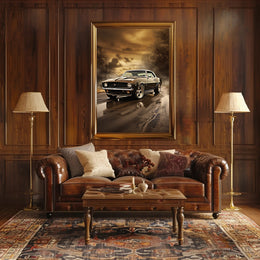 Classic Muscle Car at Sunset Poster PosterGoat