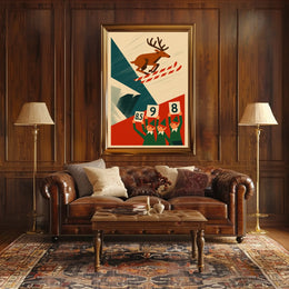 Whimsical Skiing Reindeer Retro Art Sports Poster