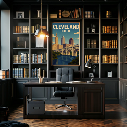 Cleveland Ohio Downtown Skyline Cuyahoga River Travel Poster