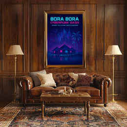 Bora Bora Cyberpunk Oasis Poster