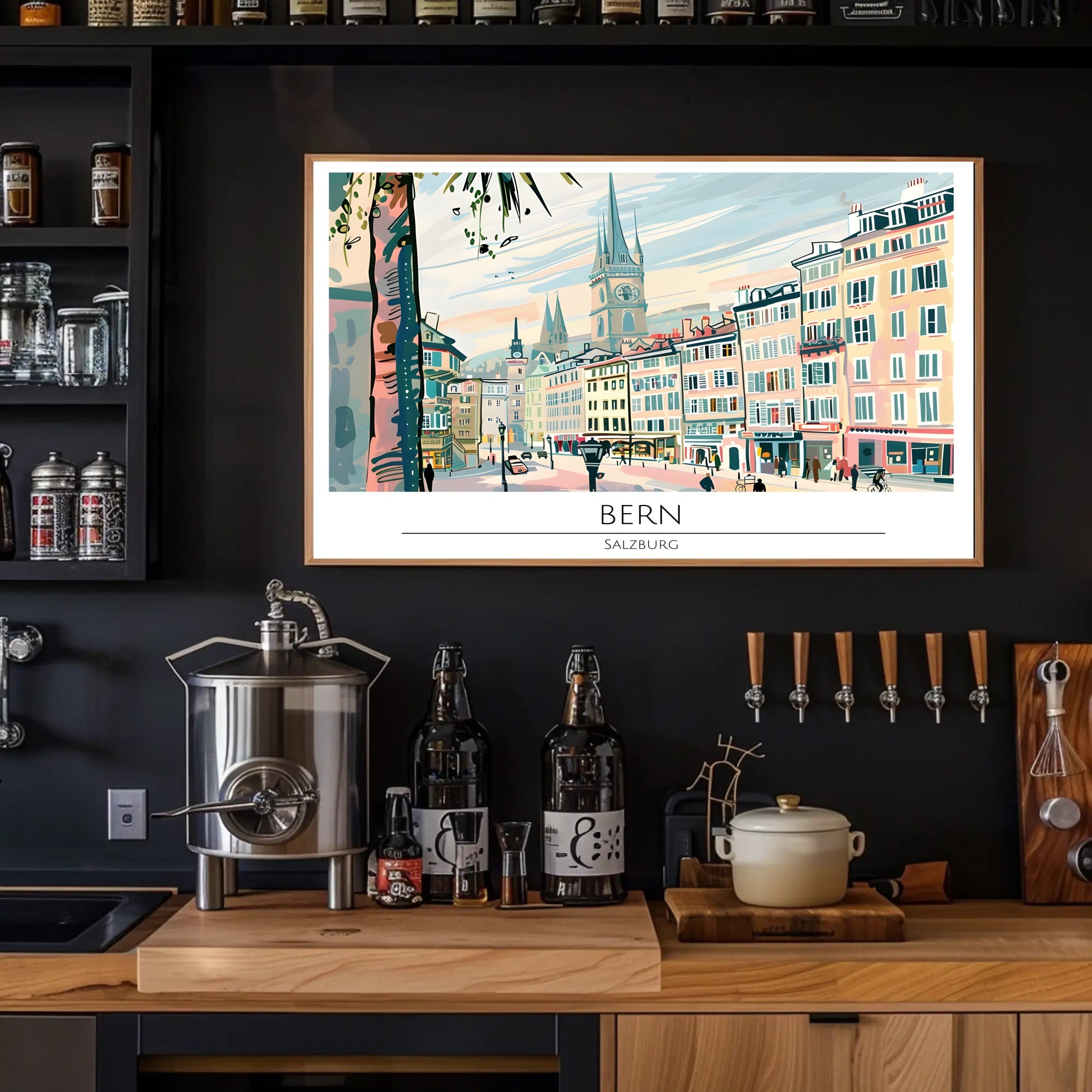 Bern Cityscape Illustration Poster PosterGoat