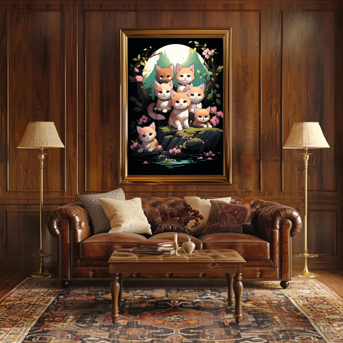 Whimsical Kittens Moonlit Fantasy Nature Art Poster