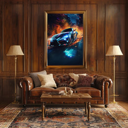 High-Speed Racing Car in Motion Sports Poster