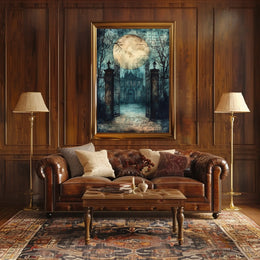 Mysterious Moonlit Gothic Mansion, Artistic Gothic Culture Poster