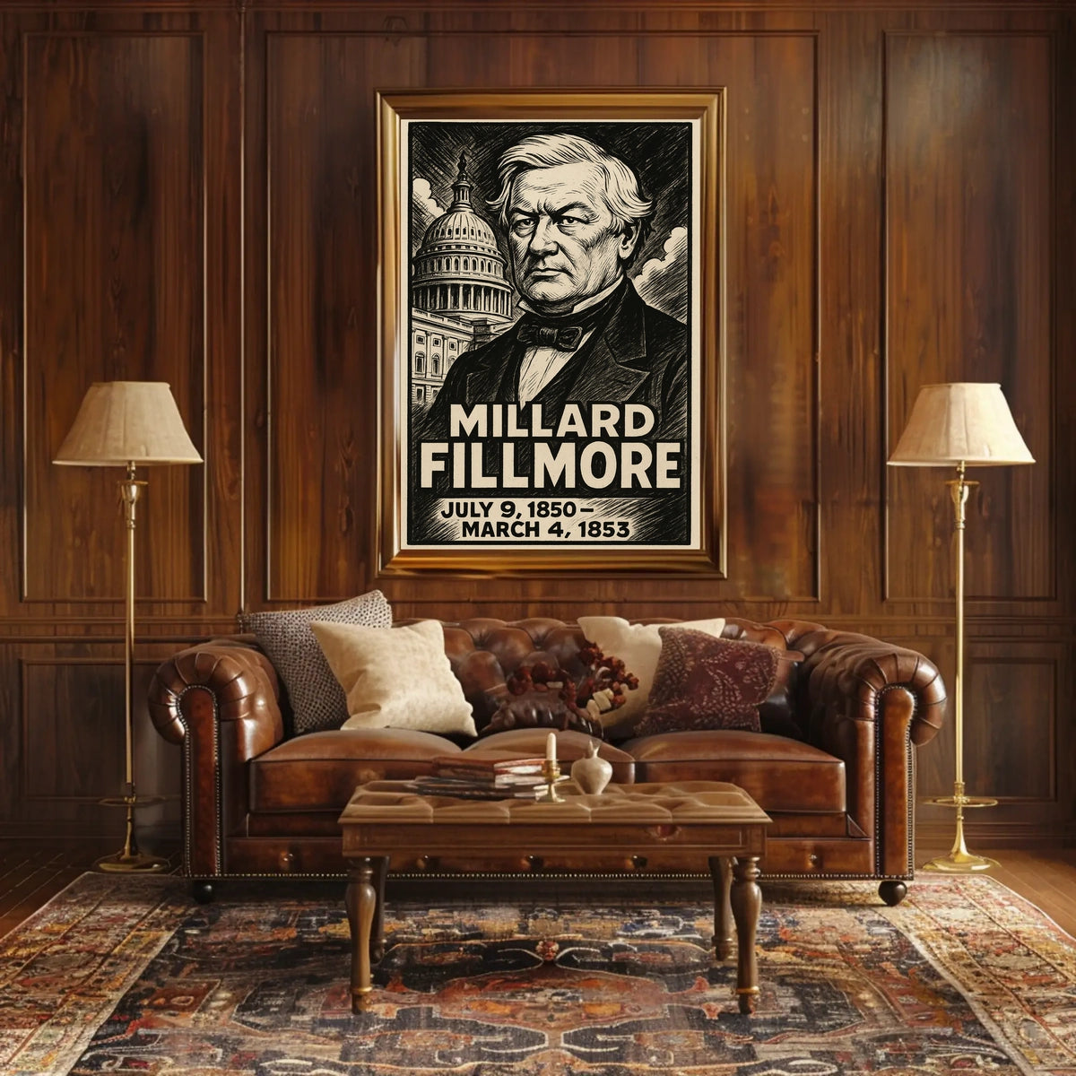 Millard Fillmore 13th President of the United States B & W Comic Sketch Poster