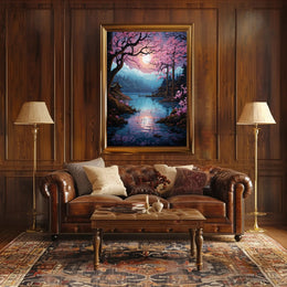 Tranquil Cherry Blossom Lake Poster