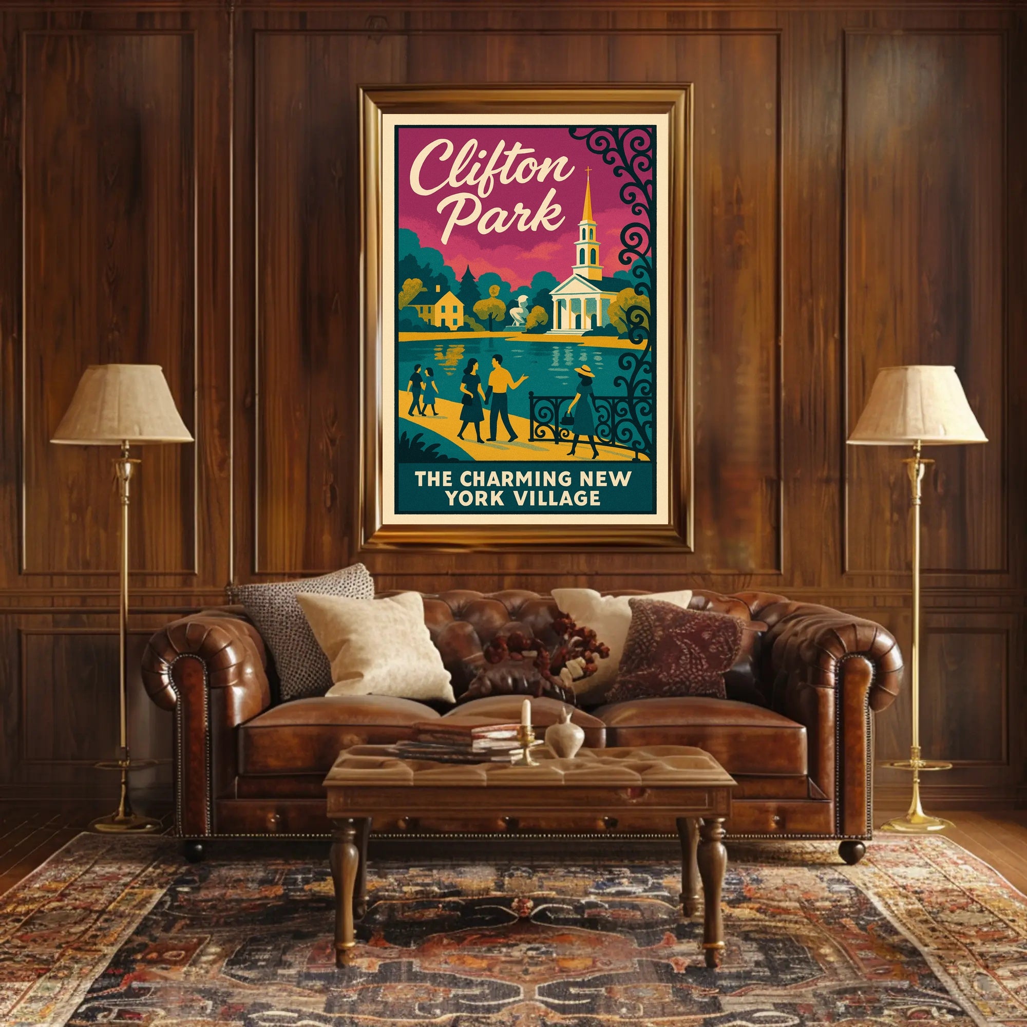 Clifton Park: Vintage Mid-Century New York Travel Poster