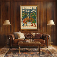Vintage Reindeer Wrestling Funny Poster