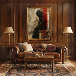 Mysterious Hooded Figure Abstract Artistic Poster PosterGoat