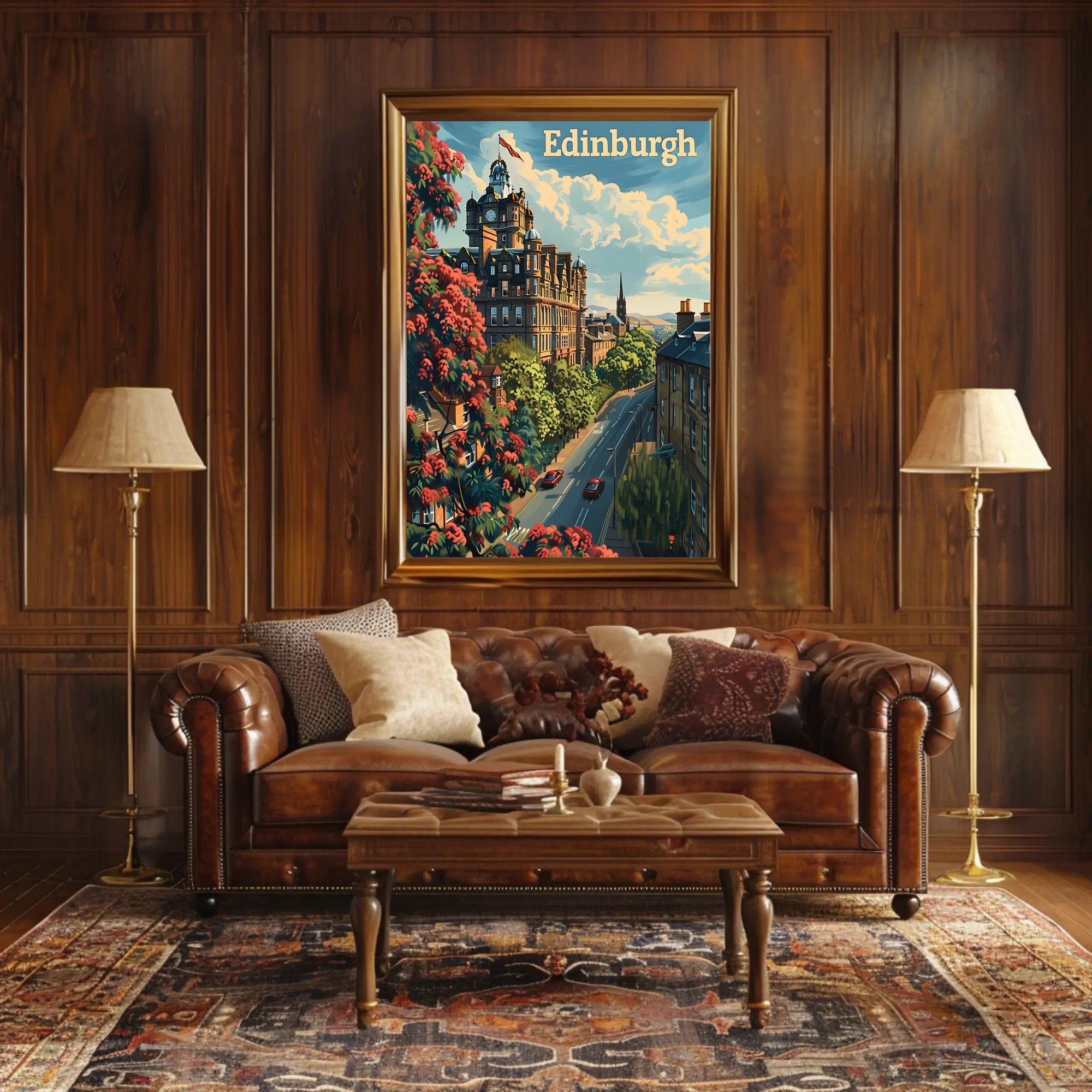 Edinburgh Cityscape Vintage Style Travel Poster