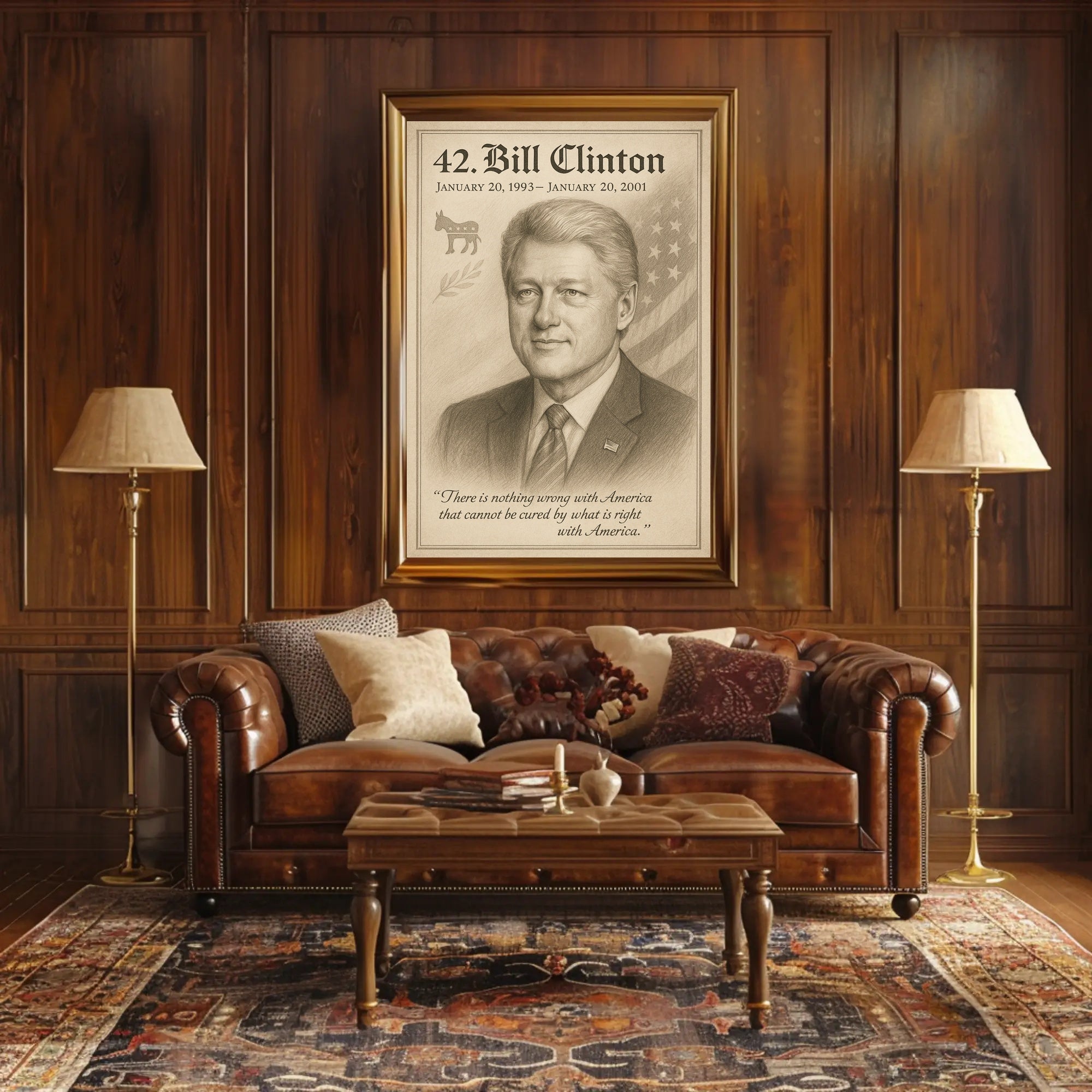 Bill Clinton 42nd President Sketch Poster Art Print PosterGoat