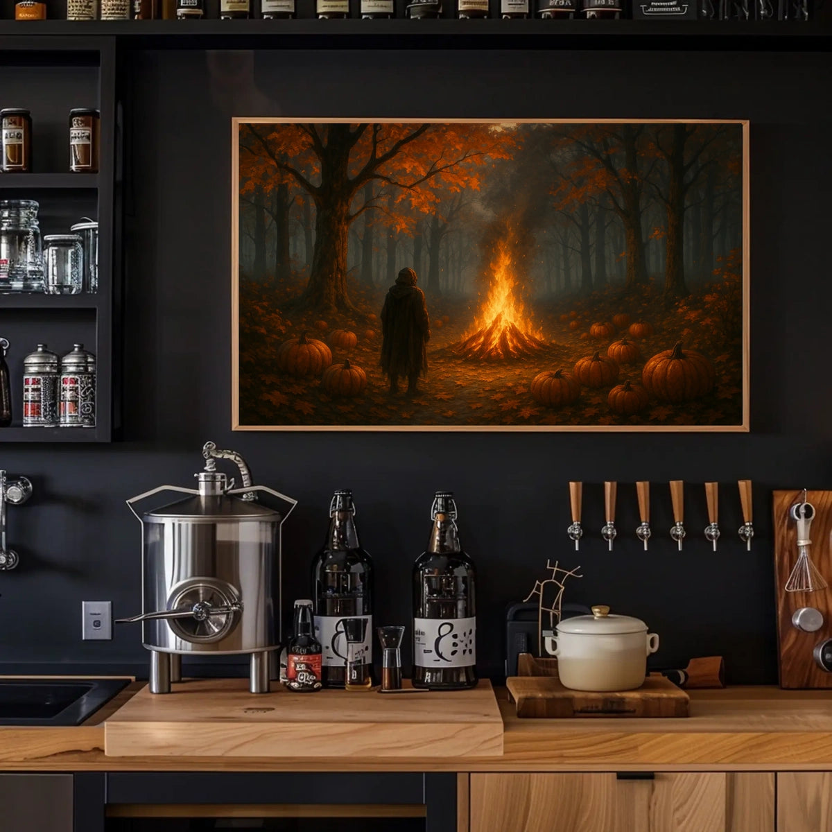 Autumn Bonfire Woods Watercolor Cozy Poster