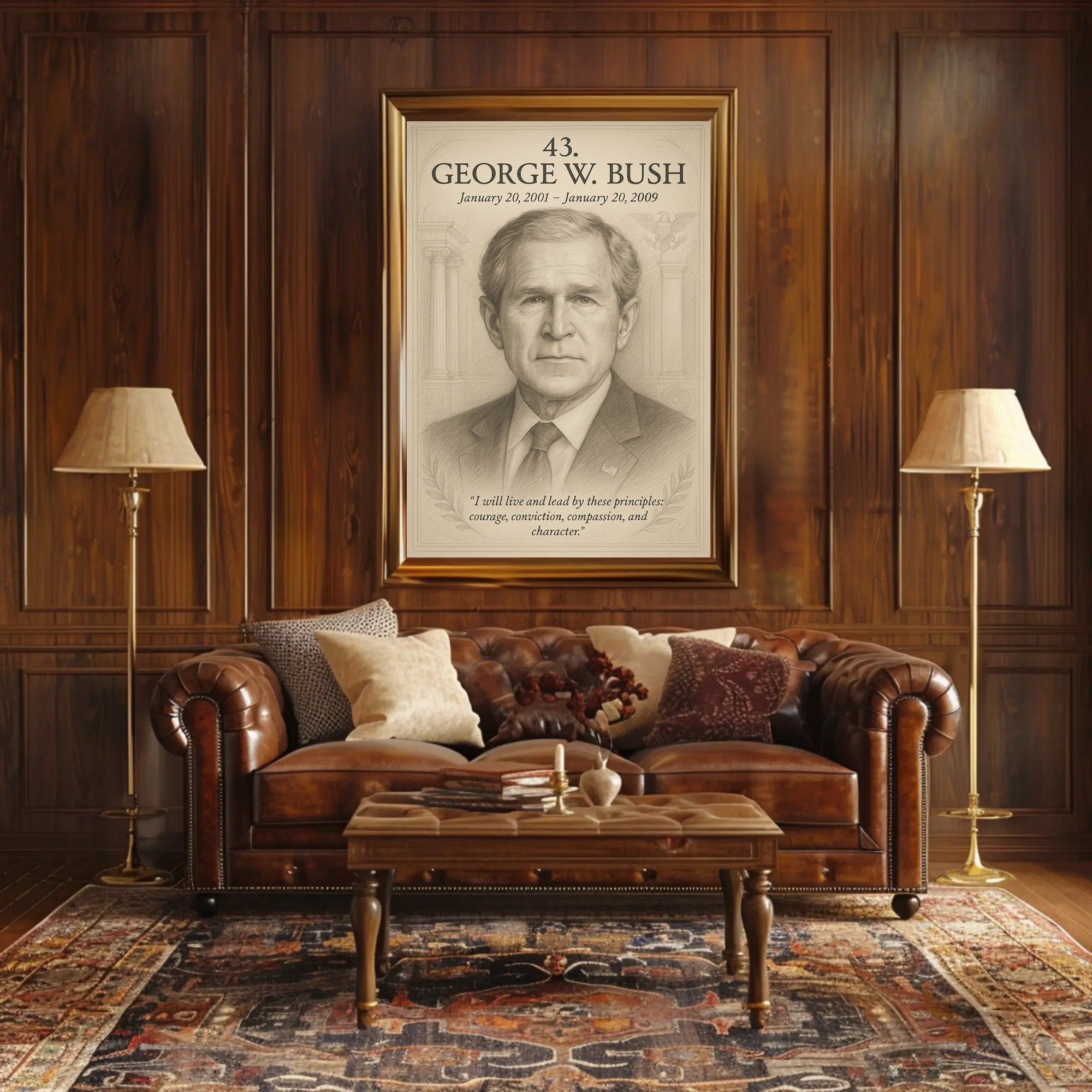 George W Bush 43rd President Sketch Poster Art Print Decor PosterGoat