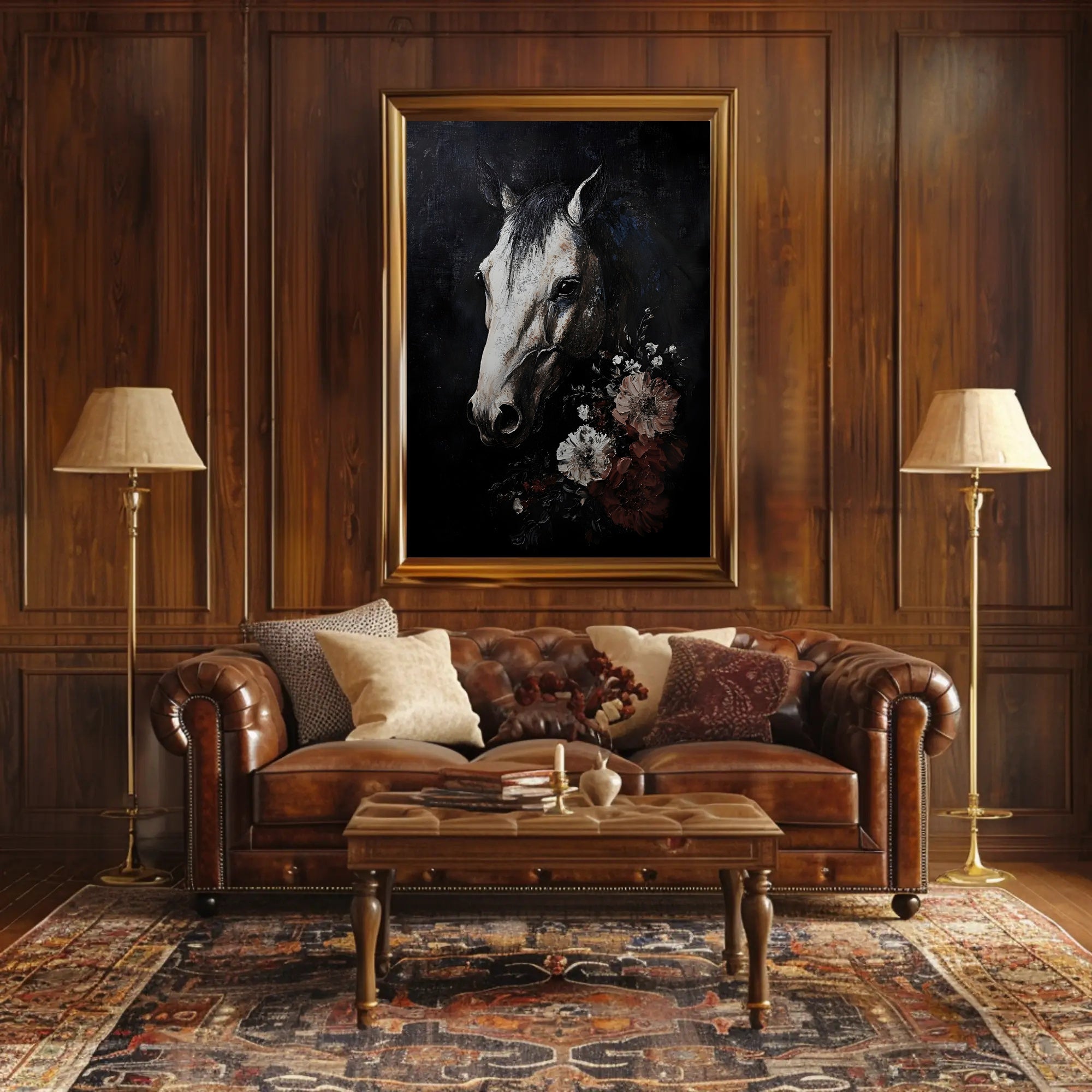 Striking Horse and Flowers Artistic Animal Poster PosterGoat