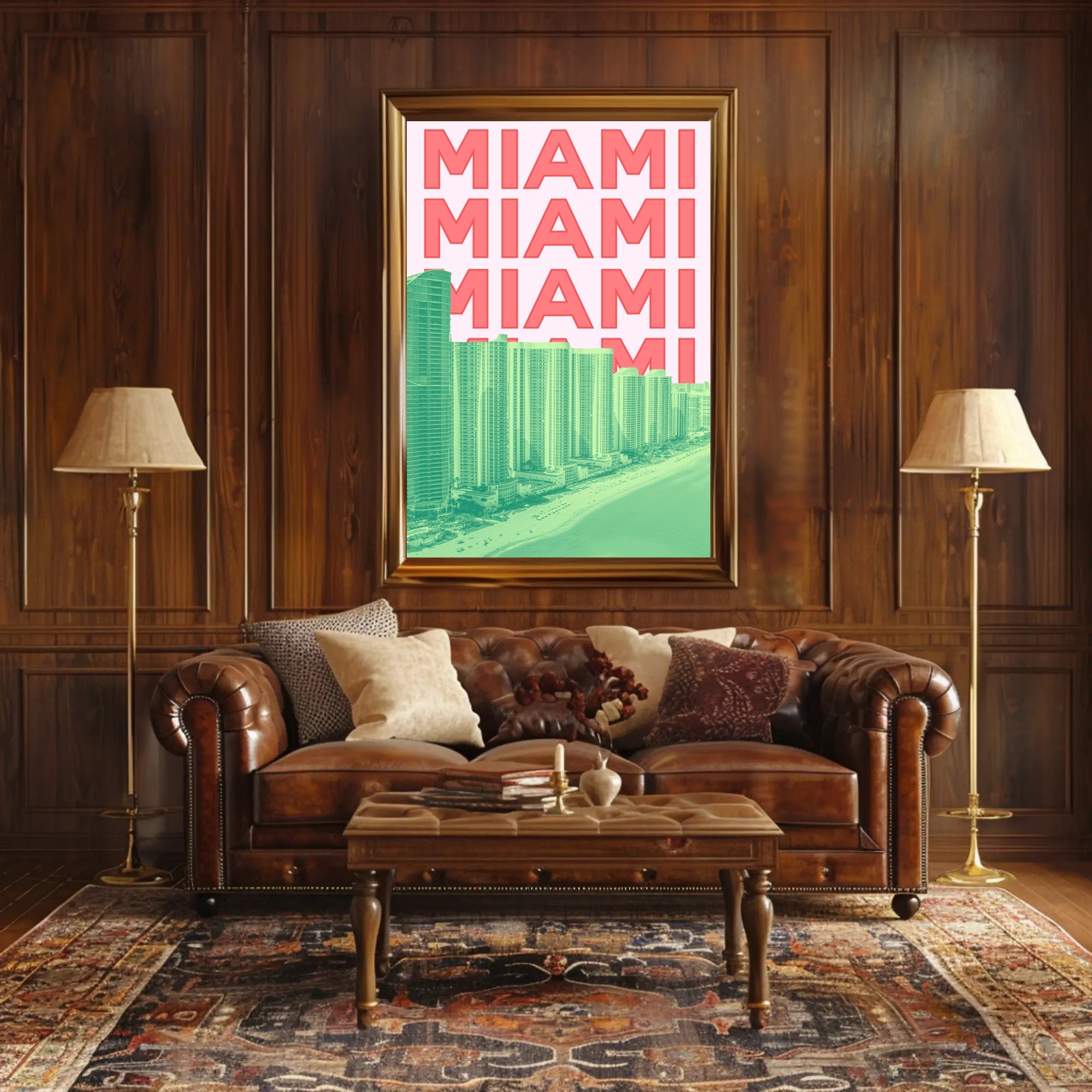 Miami Beachline with Vibrant Architecture Travel Poster PosterGoat
