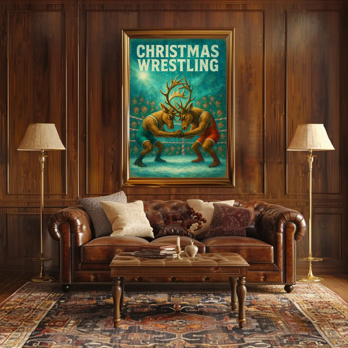 Whimsical Reindeer Wrestling Festive Christmas Sports Poster