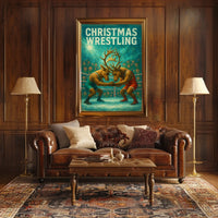 Whimsical Reindeer Wrestling Festive Christmas Sports Poster