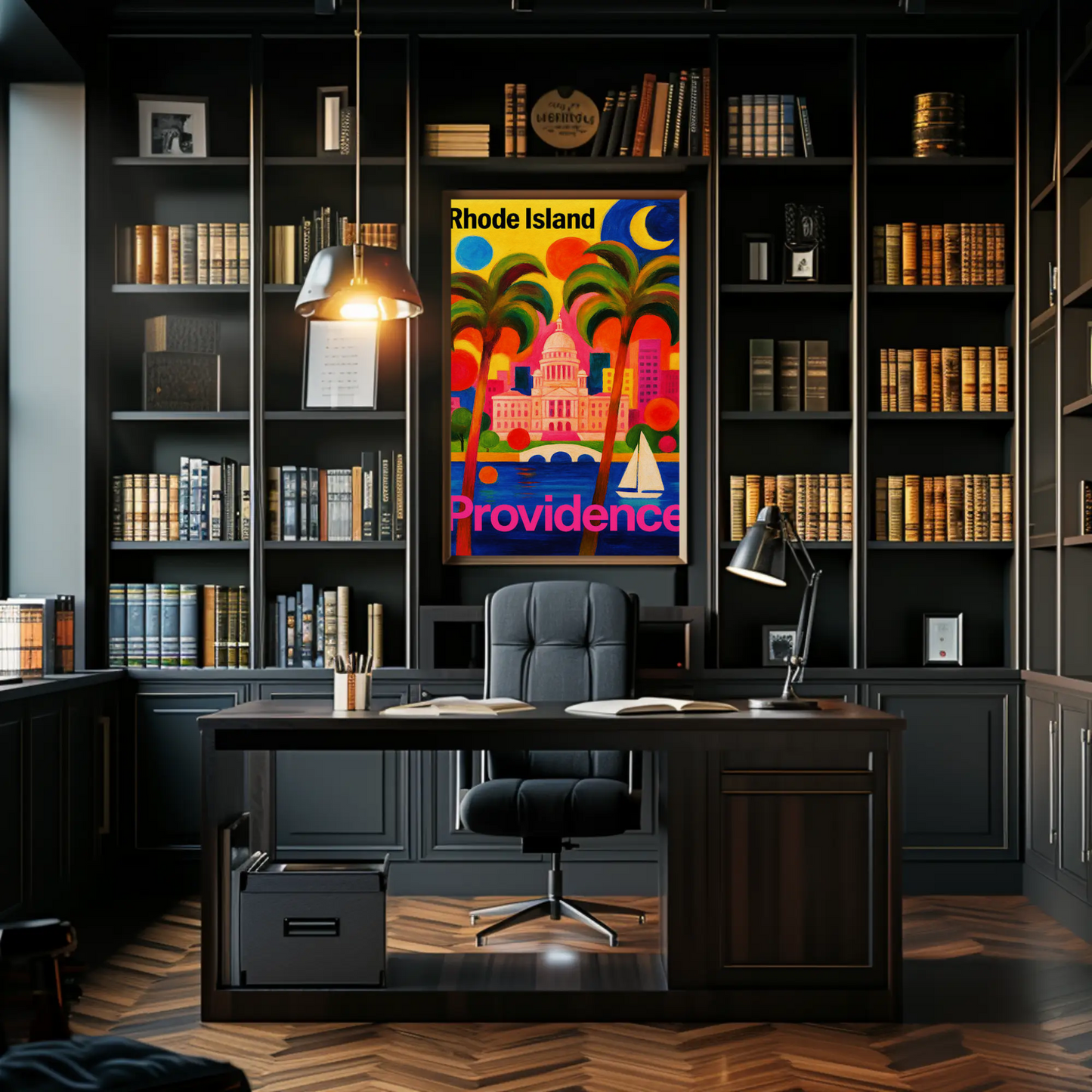 Providence Rhode Island Colorful Capitol Skyline Travel Poster Travel Poster