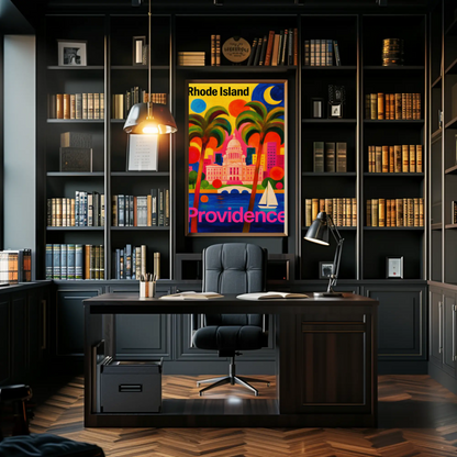 Providence Rhode Island Colorful Capitol Skyline Travel Poster Travel Poster