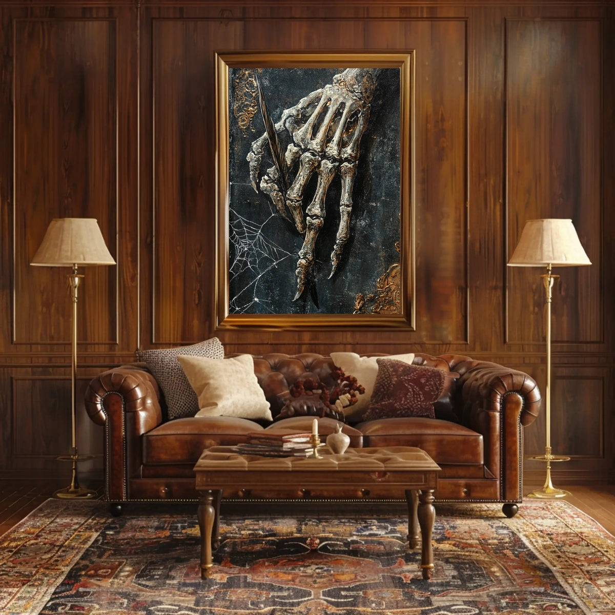 Skeletal Quill Artistic Poster Captures Creativity and Mortality