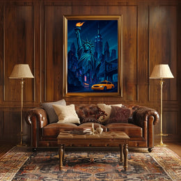 New York City Nightscape Poster Modern Urban Glow Wall Art