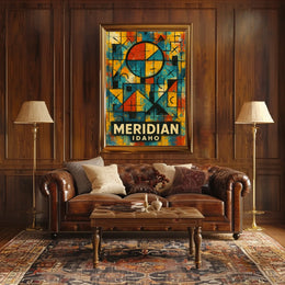 Meridian Idaho Vibrant Geometric Abstract Mosaic Cubism Art Celebration Citywide Festival Poster
